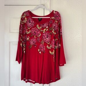 JM Collection 3X Floral Red Women's Top